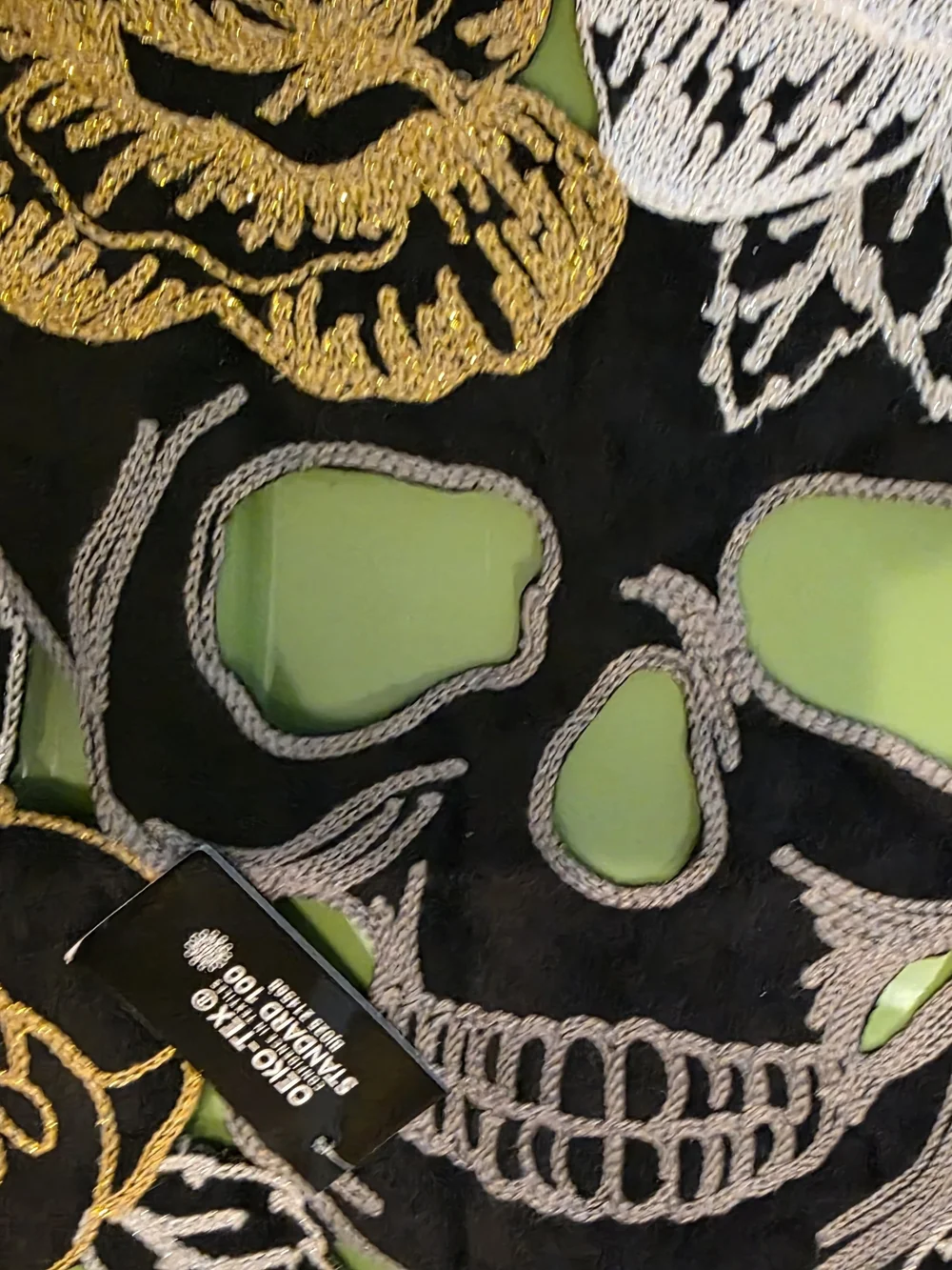 Black, Gold & Silver Embroidered Skull Decorative Table Runner 14x72